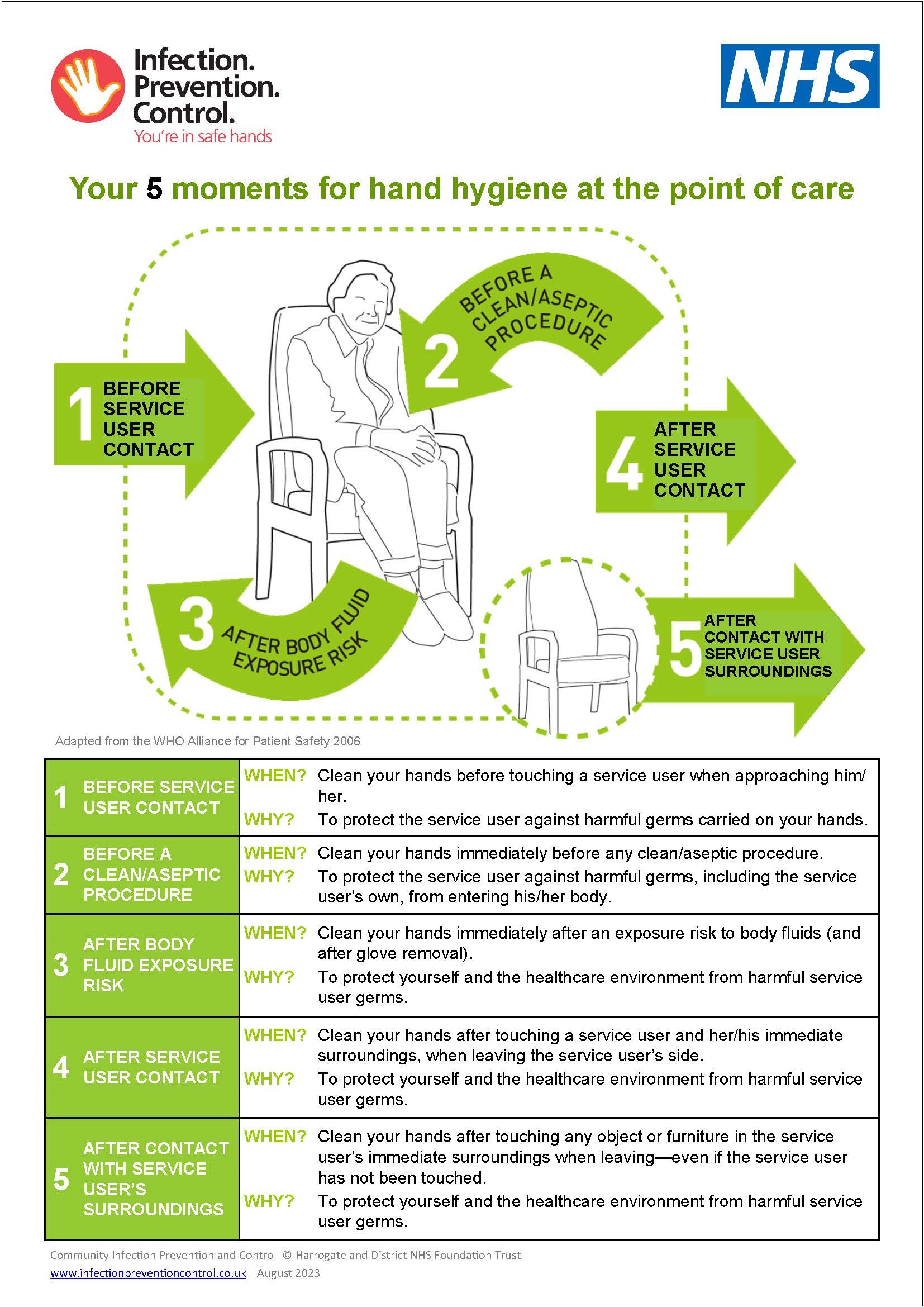 Your 5 moments for hand hygiene for Domiciliary Care Poster - Infection ...